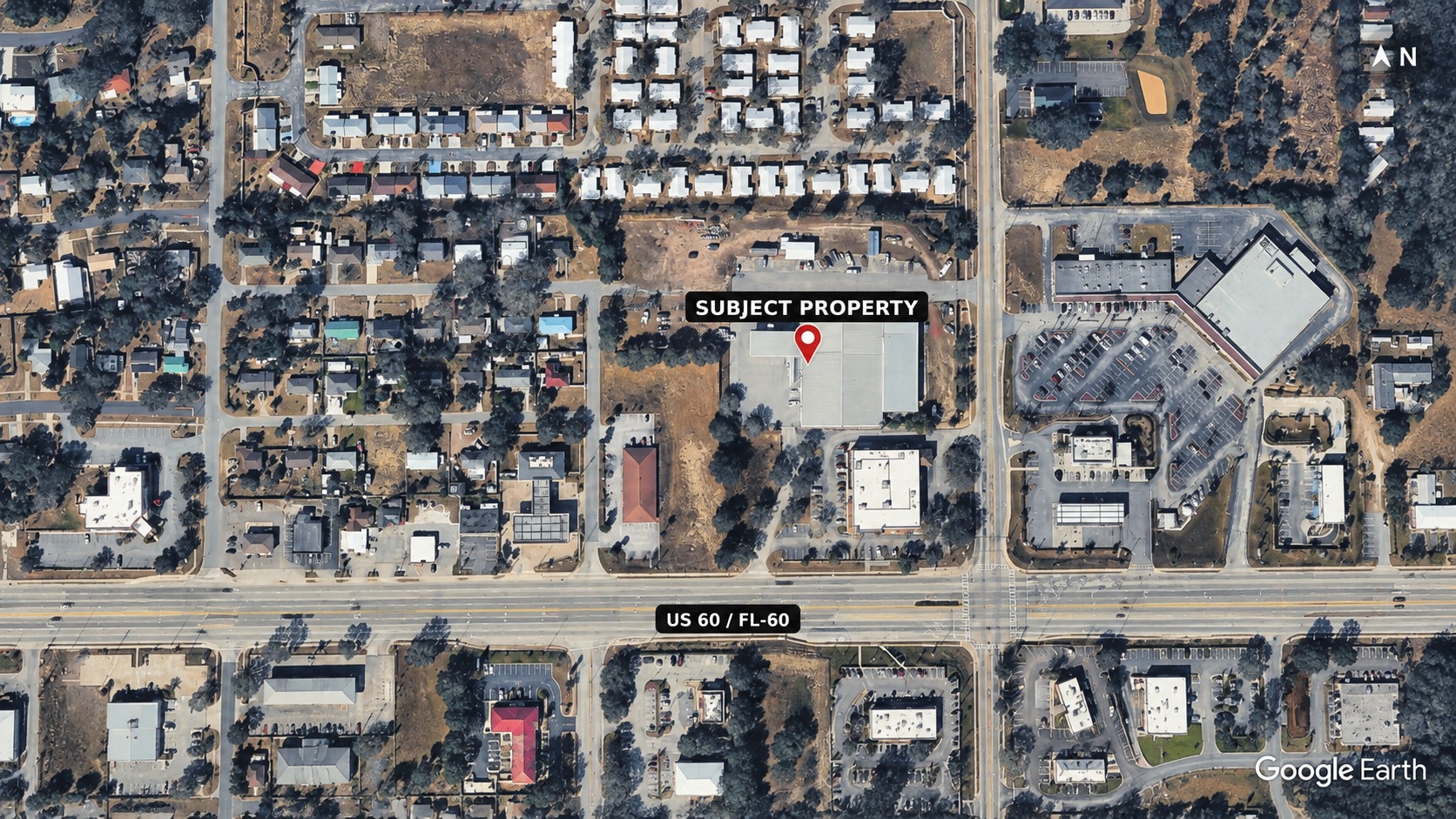 Aerial identifying the subject property north of US-60 in Lake Wales